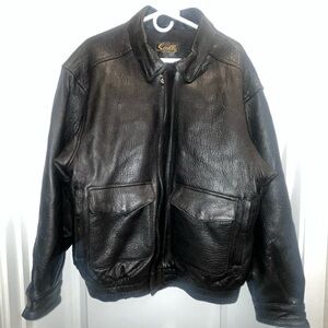Vintage Scully Black Pebble Leather Flight Bomber Jacket Mens XL Flannel Lined